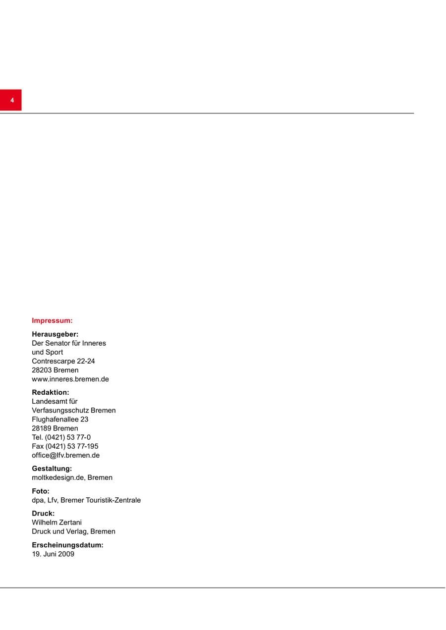Seite 4 des Verfassungsschutzbericht 2008 Bremen