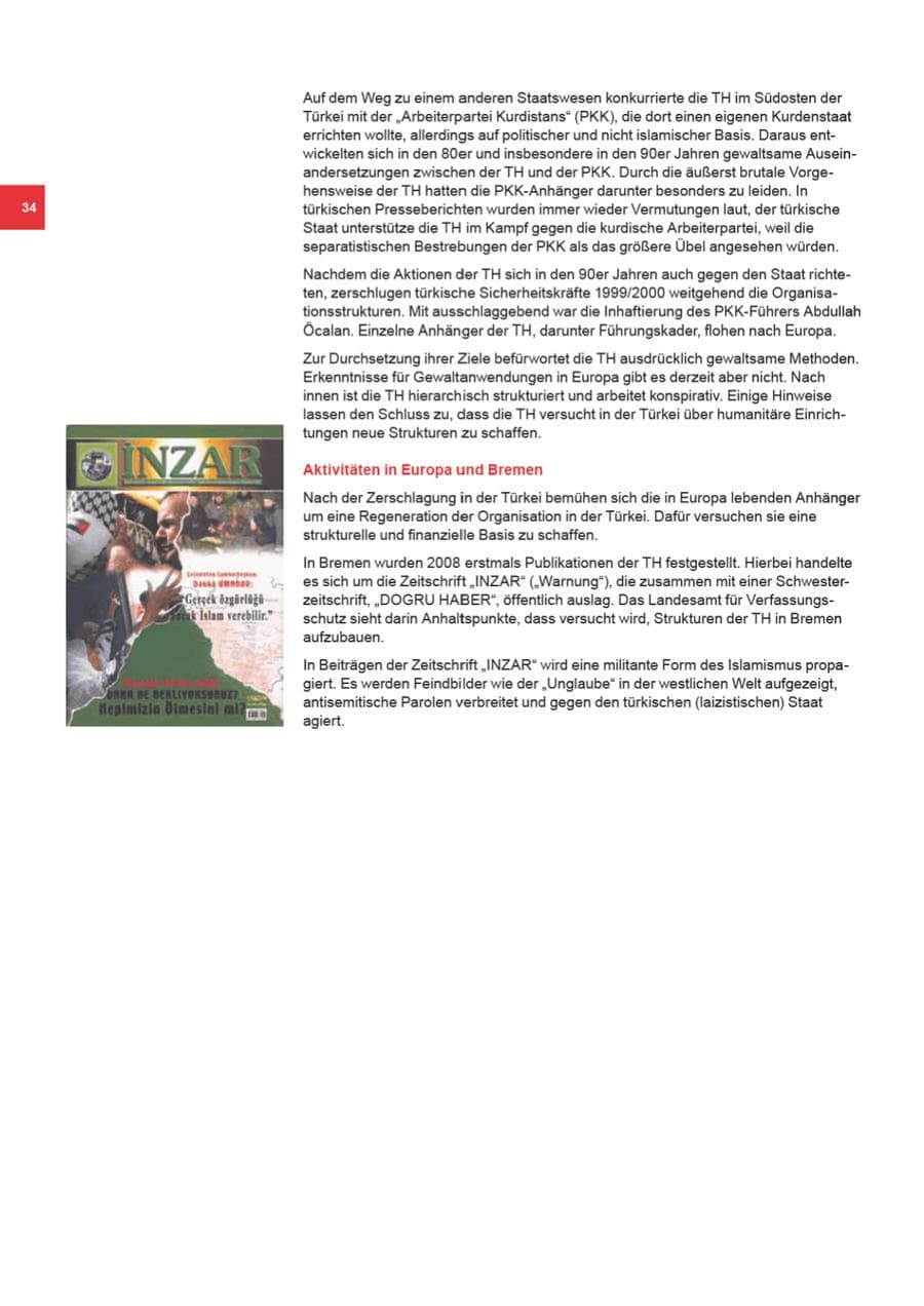 Seite 34 des Verfassungsschutzbericht 2008 Bremen