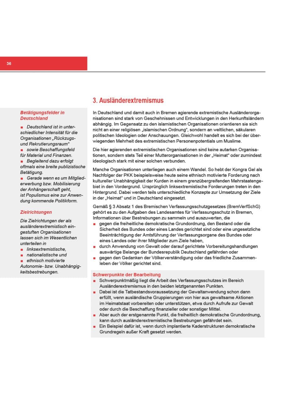 Seite 36 des Verfassungsschutzbericht 2008 Bremen