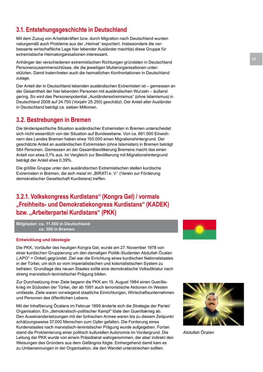 Seite 37 des Verfassungsschutzbericht 2008 Bremen