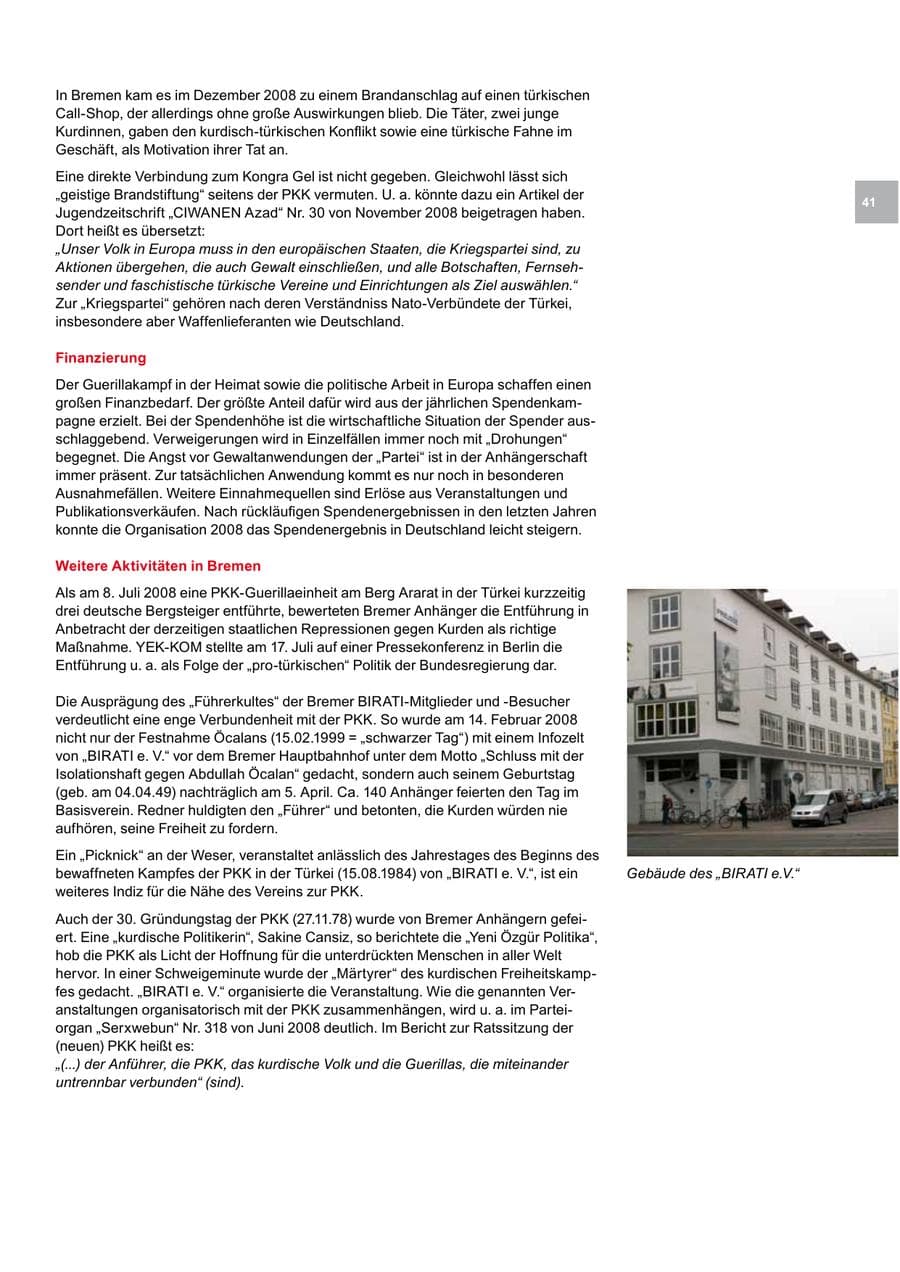 Seite 41 des Verfassungsschutzbericht 2008 Bremen