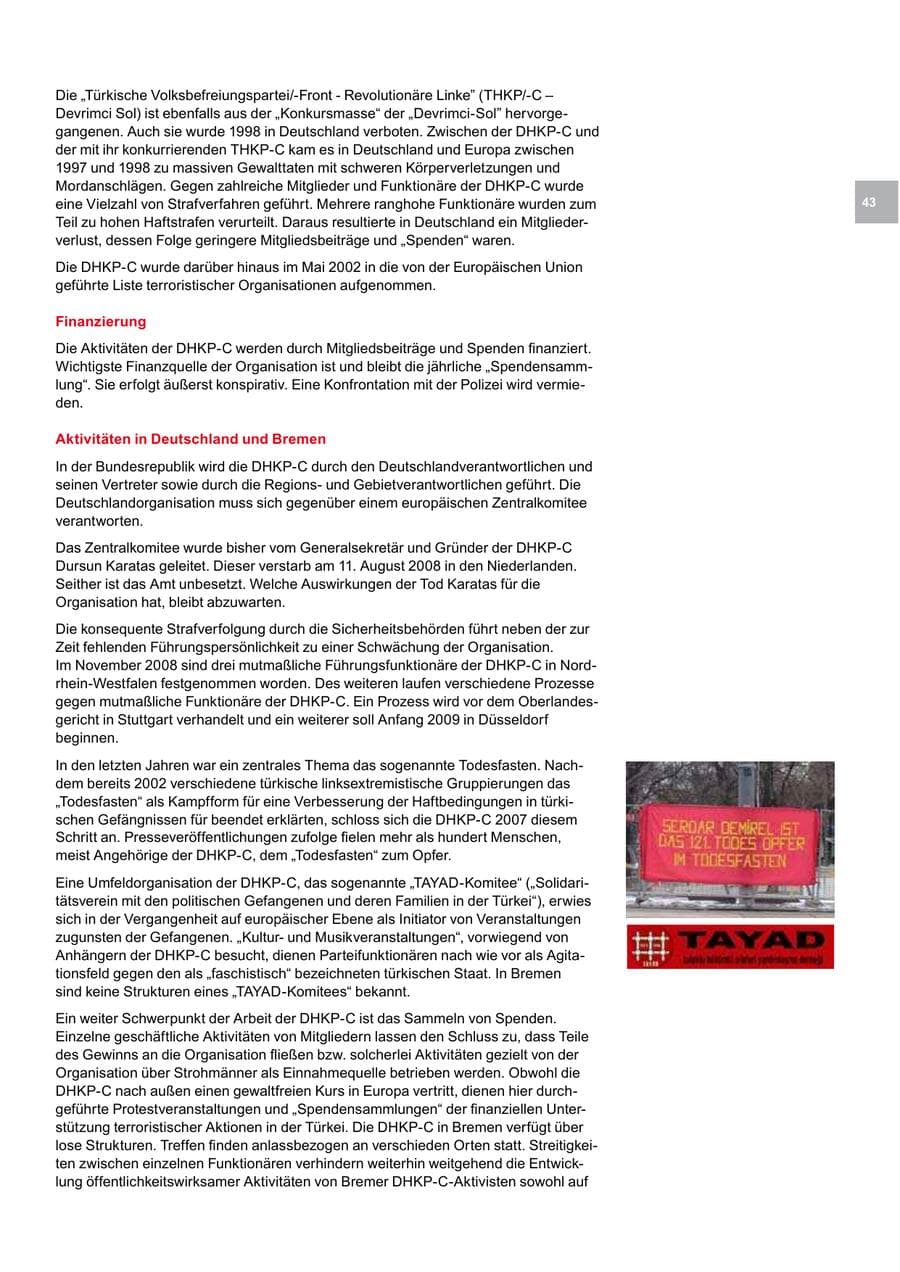 Seite 43 des Verfassungsschutzbericht 2008 Bremen