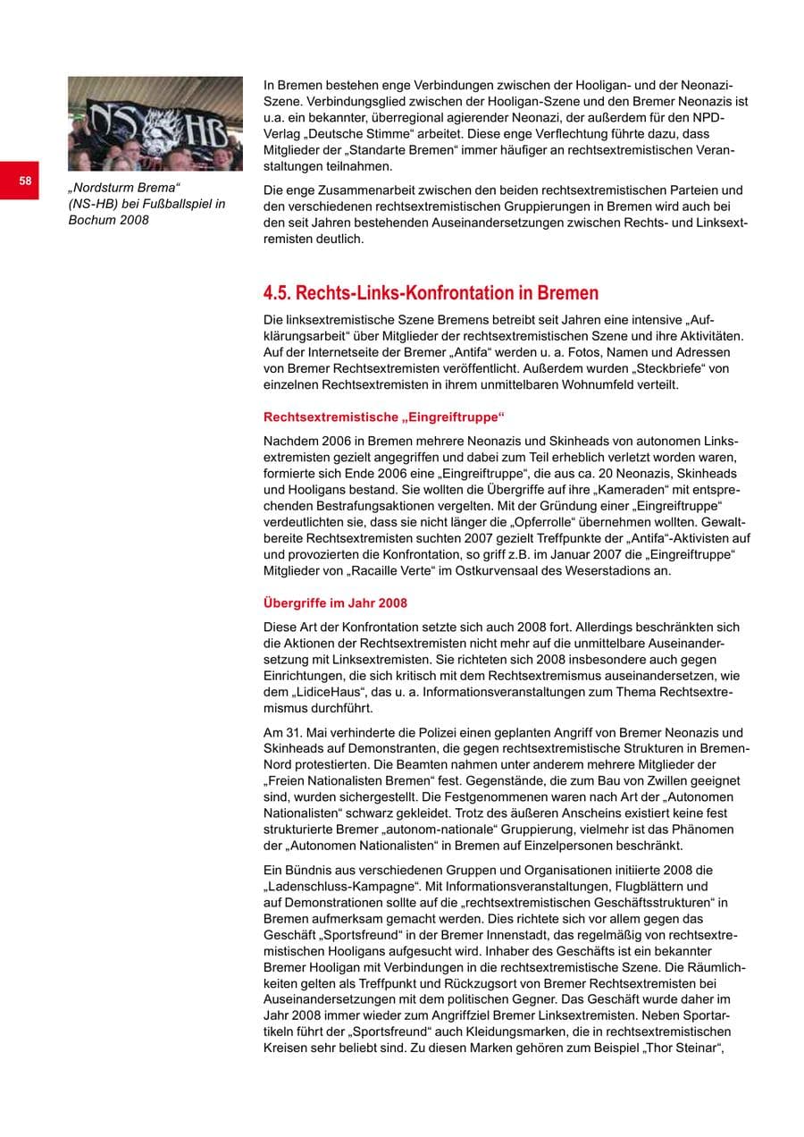 Seite 58 des Verfassungsschutzbericht 2008 Bremen