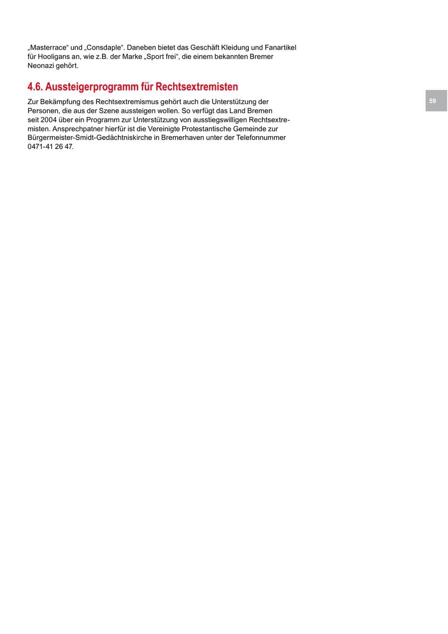 Seite 59 des Verfassungsschutzbericht 2008 Bremen