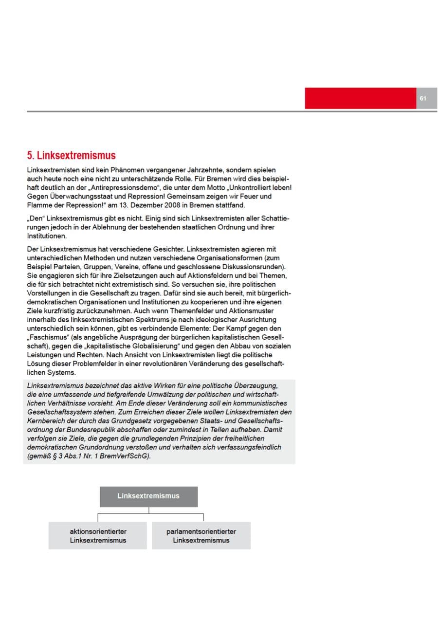 Seite 61 des Verfassungsschutzbericht 2008 Bremen