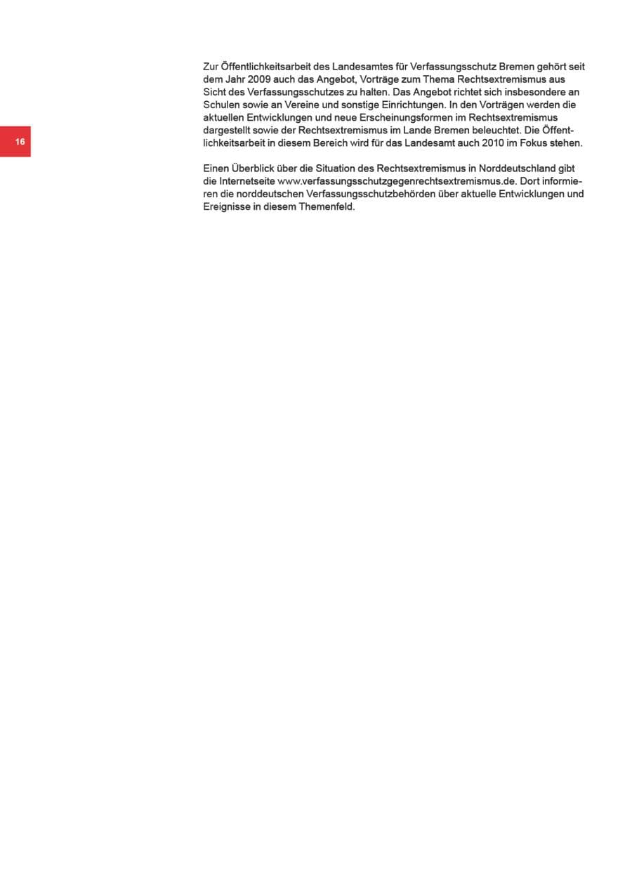 Seite 16 des Verfassungsschutzbericht 2009 Bremen