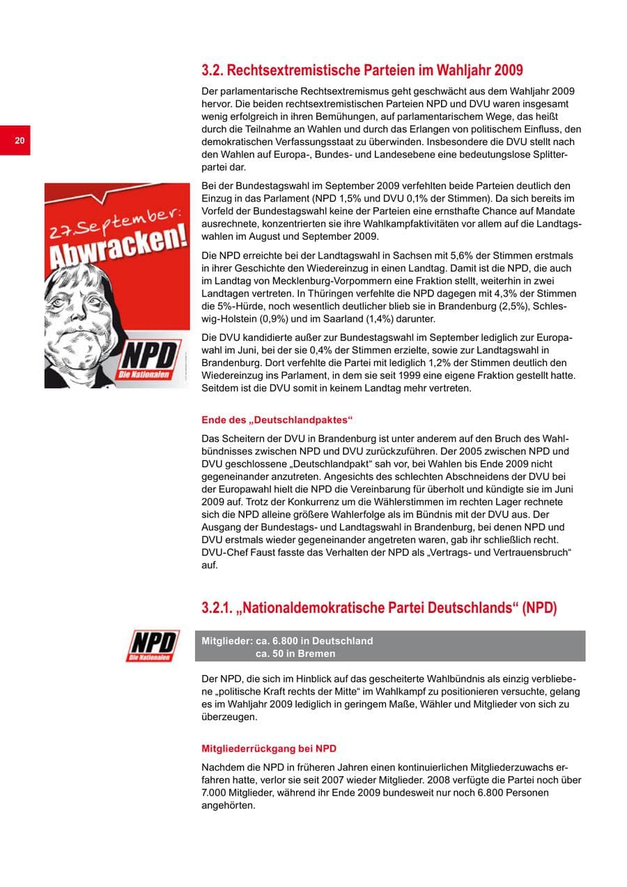 Seite 20 des Verfassungsschutzbericht 2009 Bremen