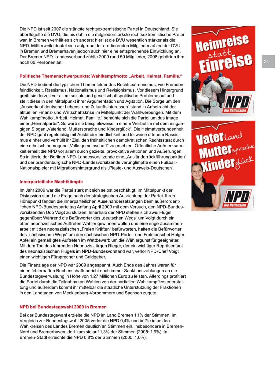 Seite 21 des Verfassungsschutzbericht 2009 Bremen
