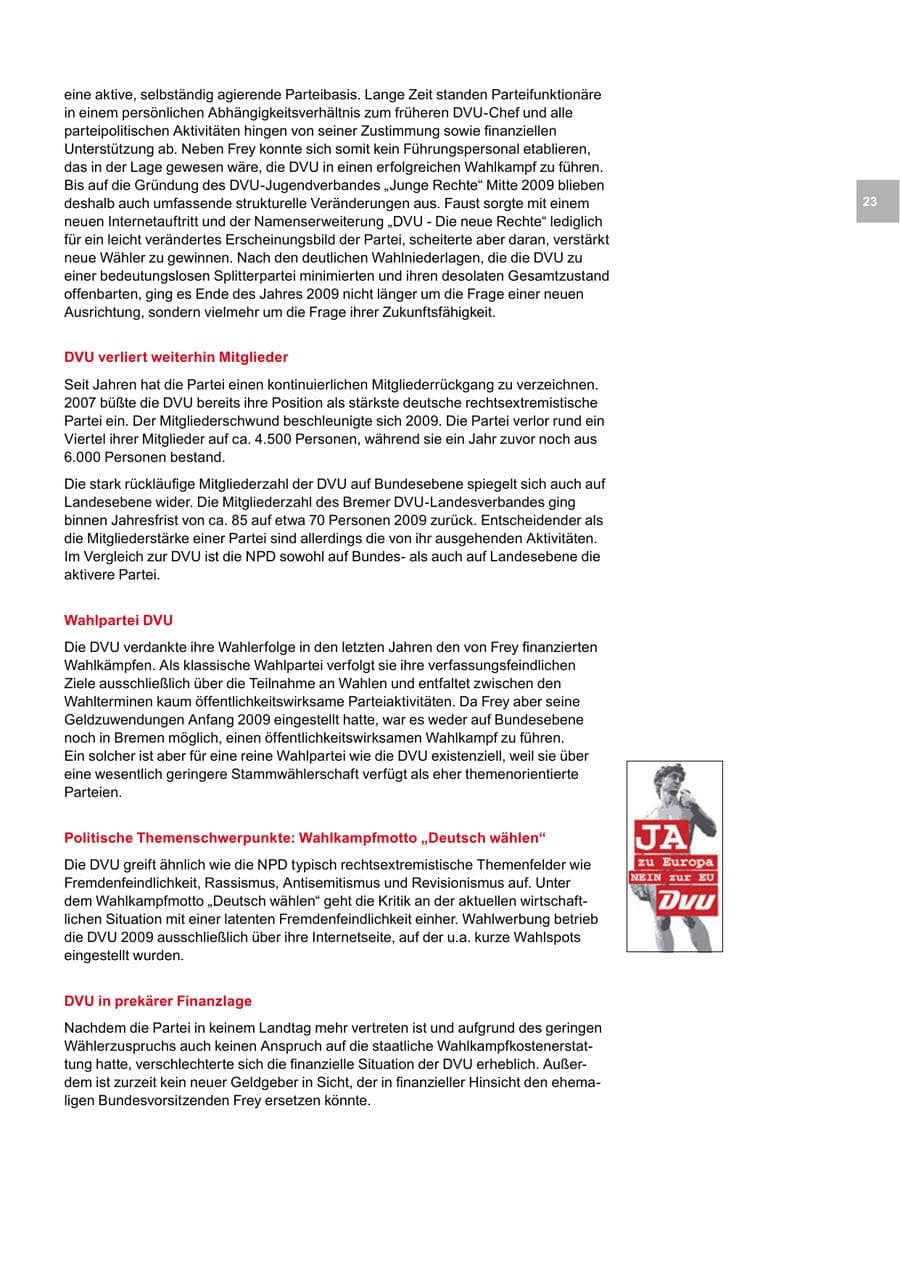 Seite 23 des Verfassungsschutzbericht 2009 Bremen