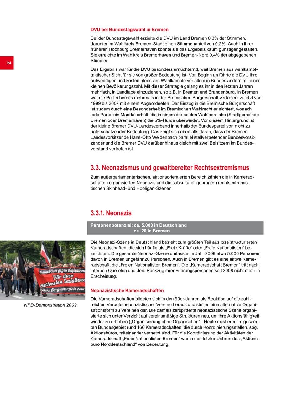 Seite 24 des Verfassungsschutzbericht 2009 Bremen