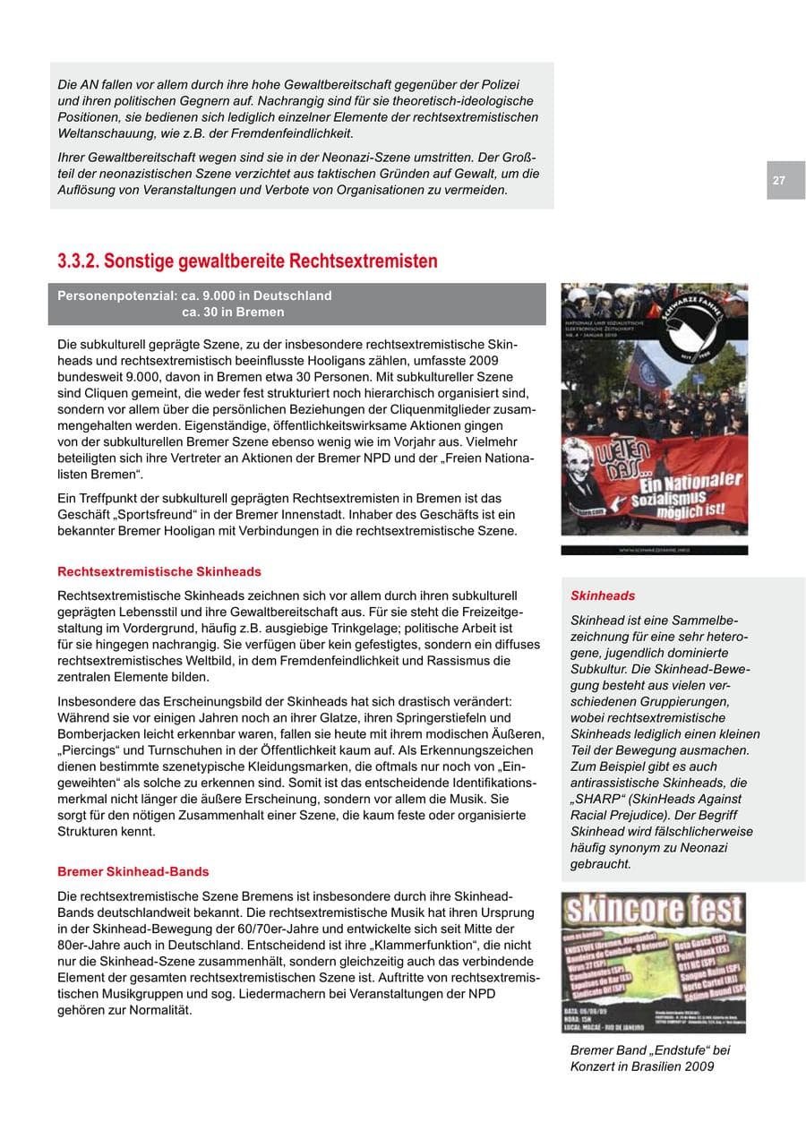 Seite 27 des Verfassungsschutzbericht 2009 Bremen