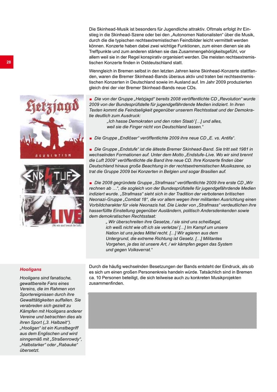 Seite 28 des Verfassungsschutzbericht 2009 Bremen