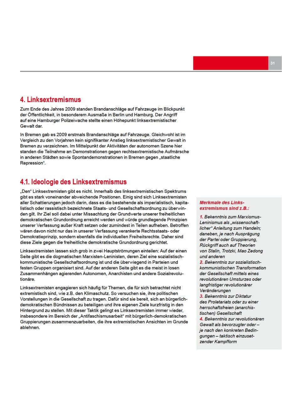 Seite 31 des Verfassungsschutzbericht 2009 Bremen