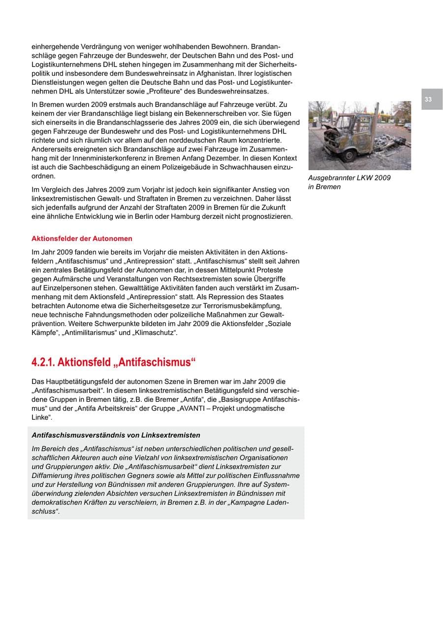 Seite 33 des Verfassungsschutzbericht 2009 Bremen