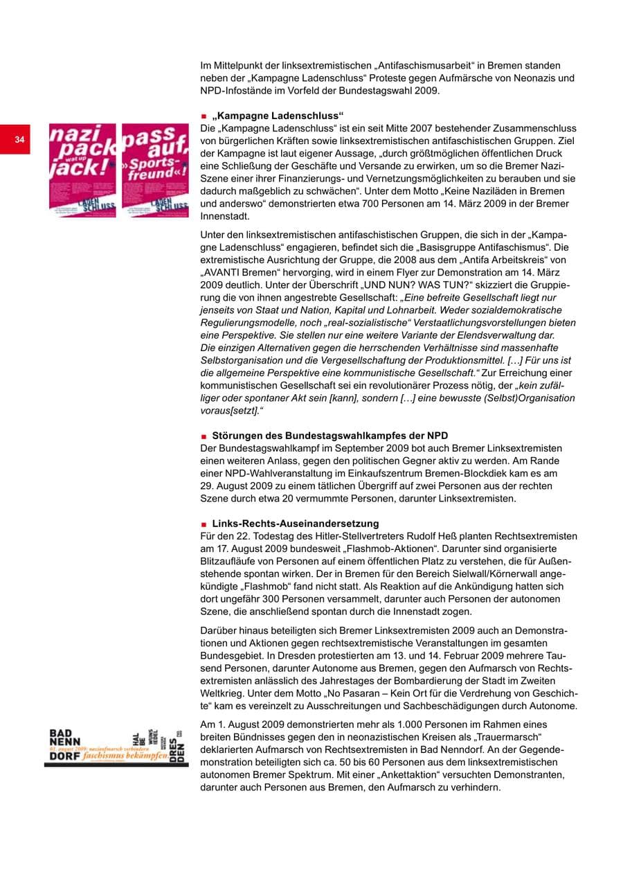 Seite 34 des Verfassungsschutzbericht 2009 Bremen