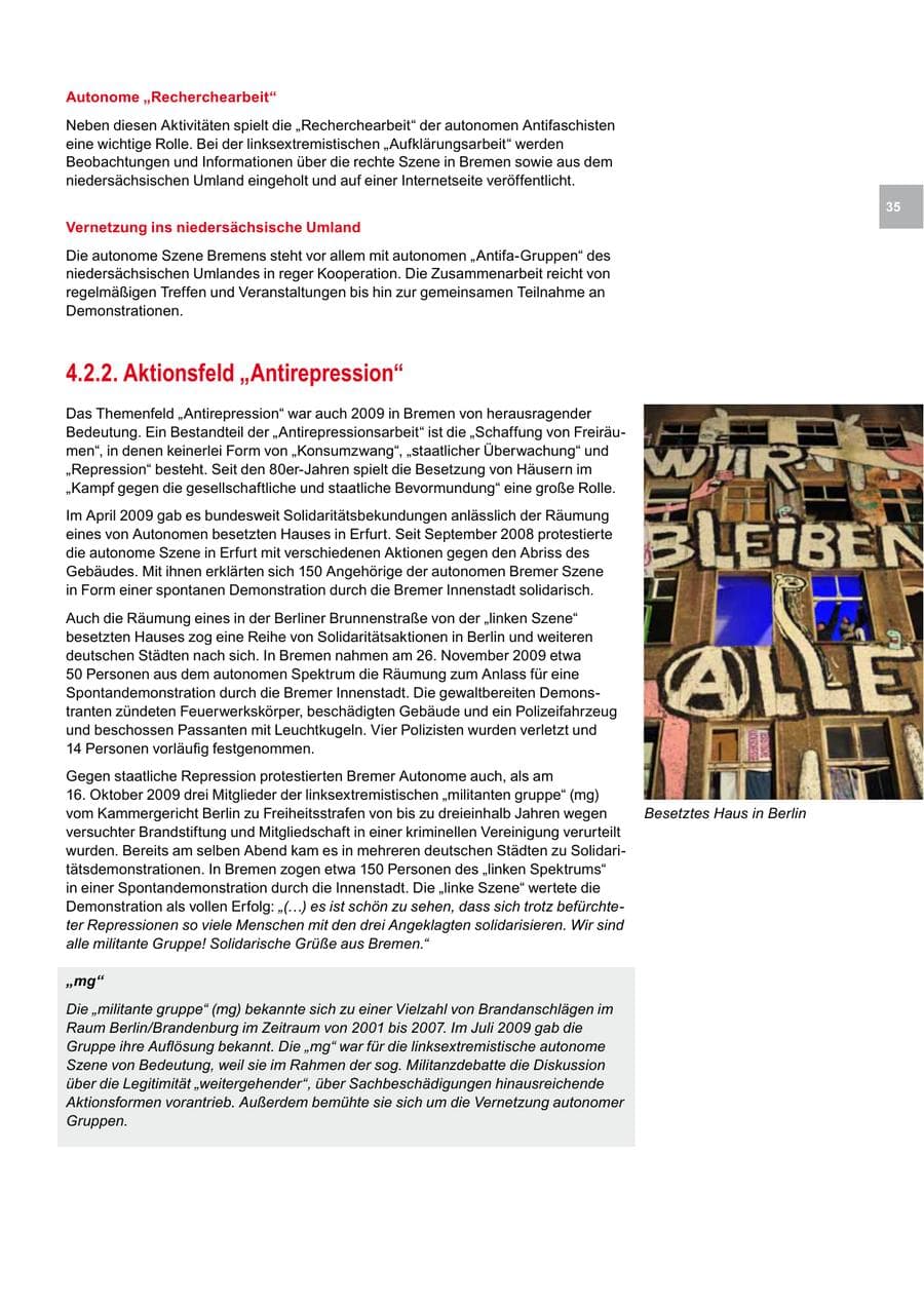 Seite 35 des Verfassungsschutzbericht 2009 Bremen