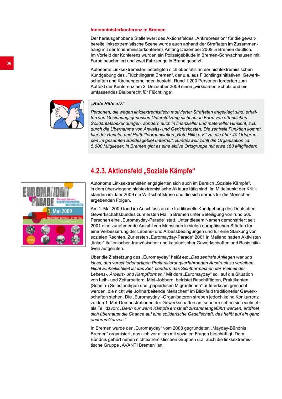 Seite 36 des Verfassungsschutzbericht 2009 Bremen