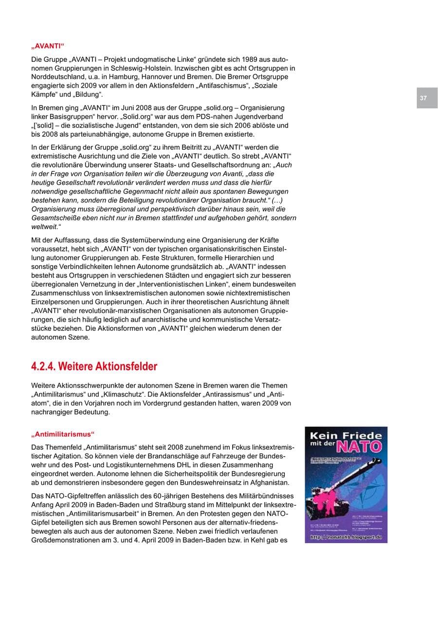 Seite 37 des Verfassungsschutzbericht 2009 Bremen