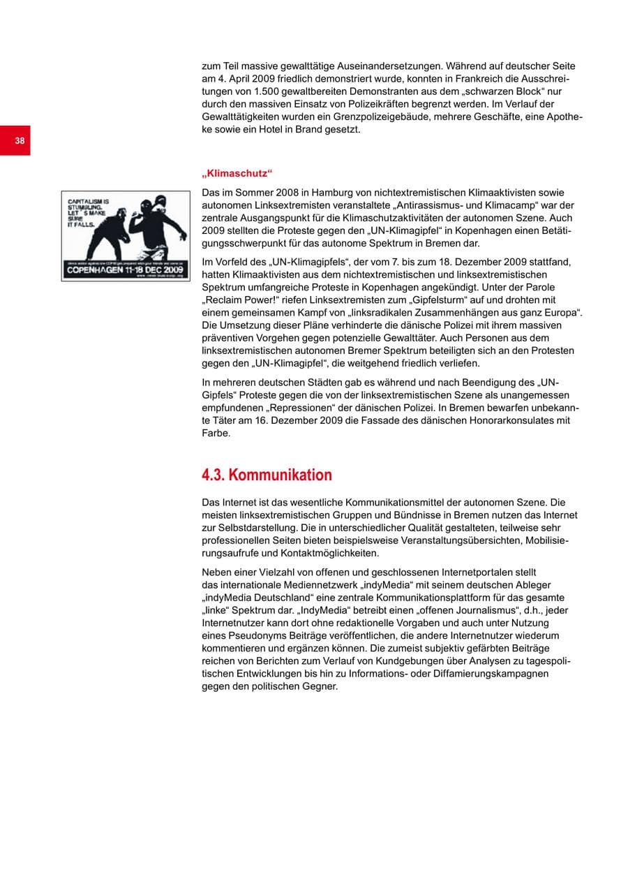 Seite 38 des Verfassungsschutzbericht 2009 Bremen