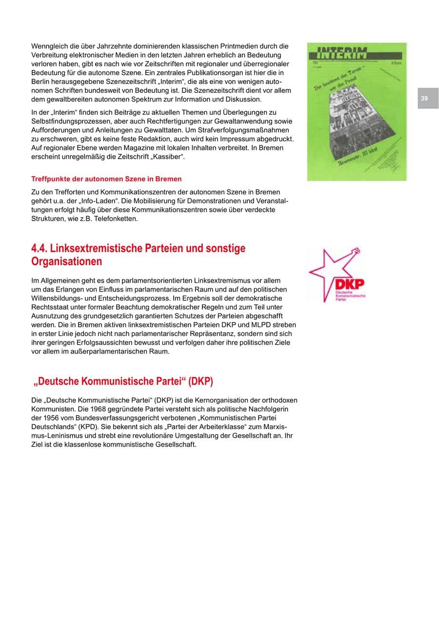 Seite 39 des Verfassungsschutzbericht 2009 Bremen