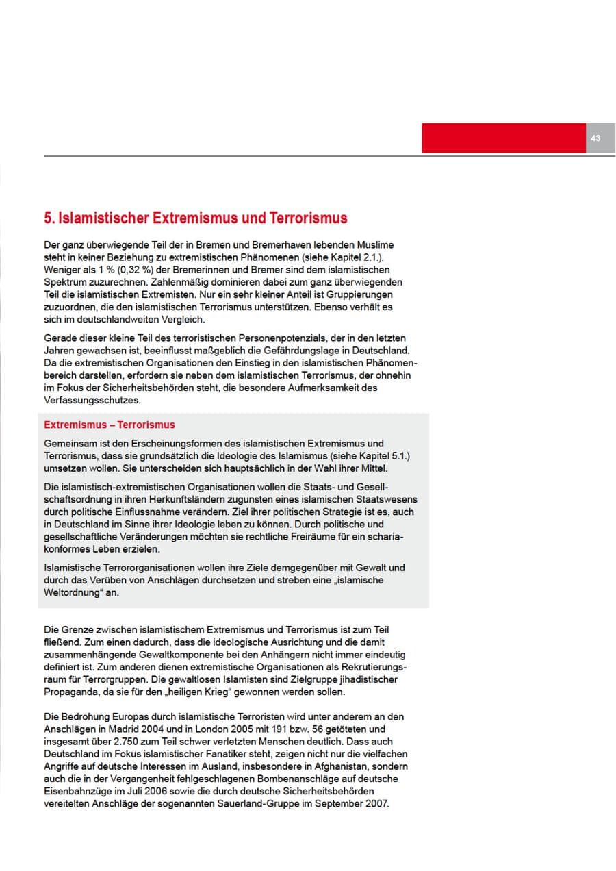 Seite 43 des Verfassungsschutzbericht 2009 Bremen