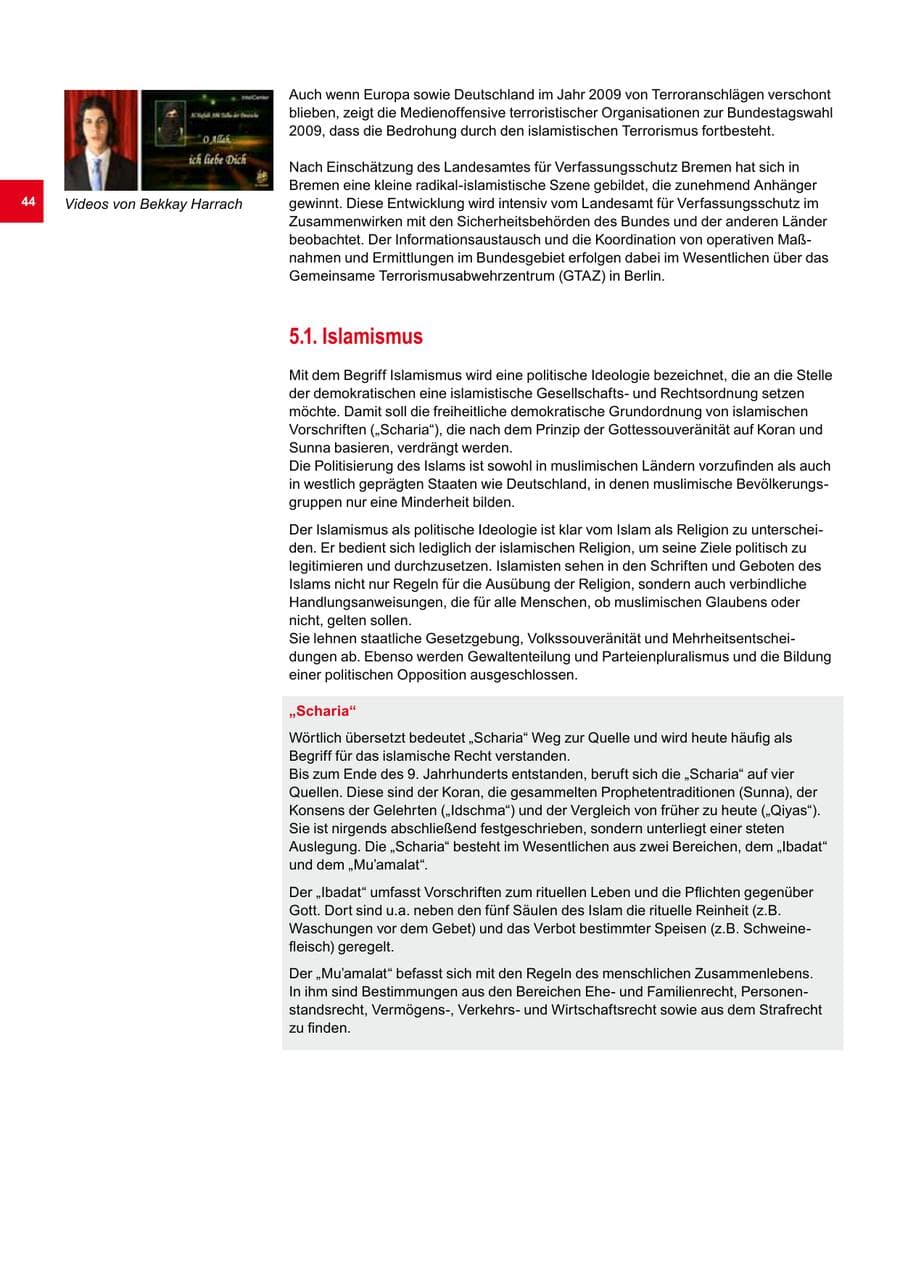 Seite 44 des Verfassungsschutzbericht 2009 Bremen