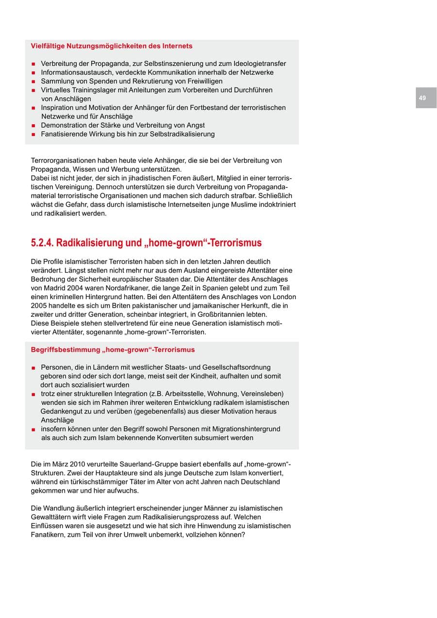 Seite 49 des Verfassungsschutzbericht 2009 Bremen