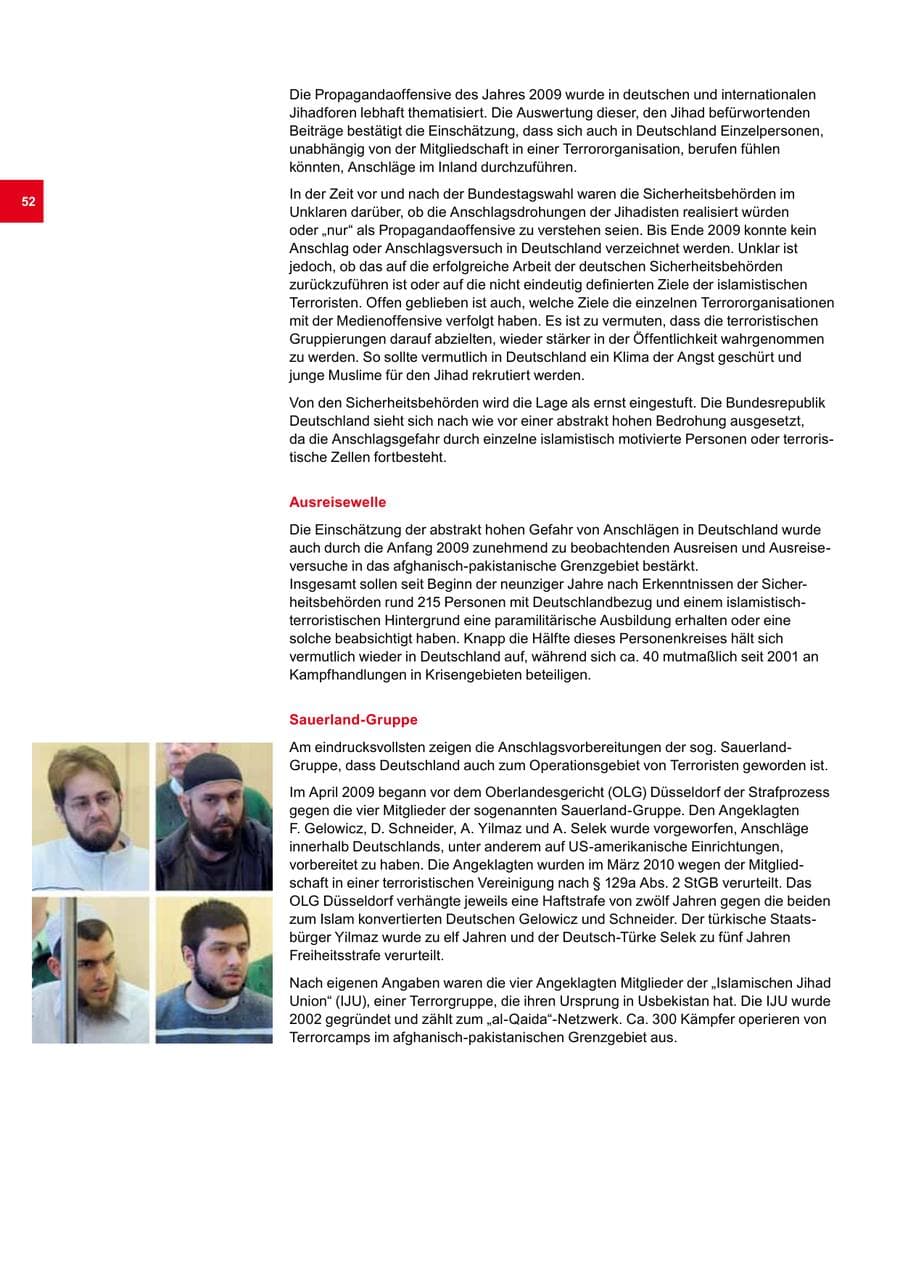 Seite 52 des Verfassungsschutzbericht 2009 Bremen