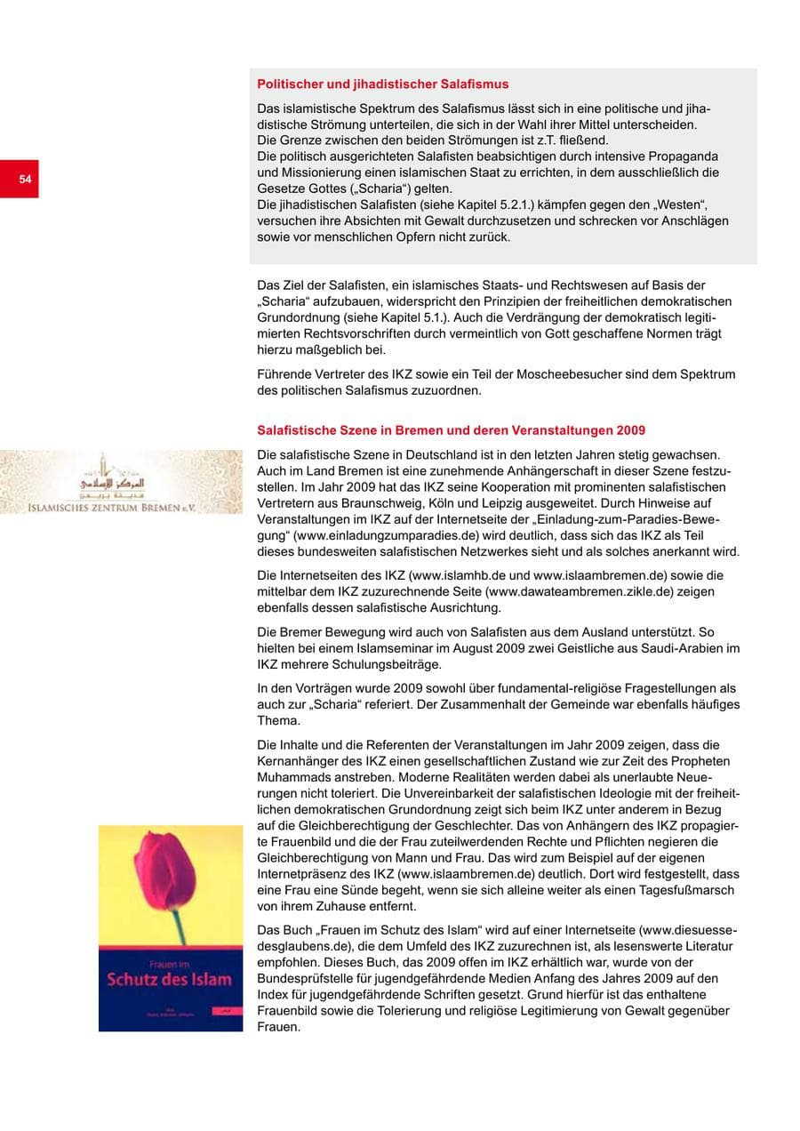 Seite 54 des Verfassungsschutzbericht 2009 Bremen