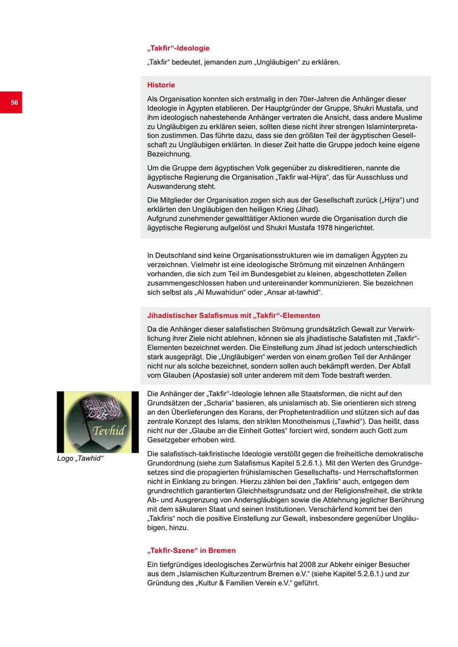 Seite 56 des Verfassungsschutzbericht 2009 Bremen