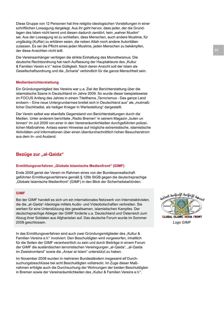 Seite 57 des Verfassungsschutzbericht 2009 Bremen