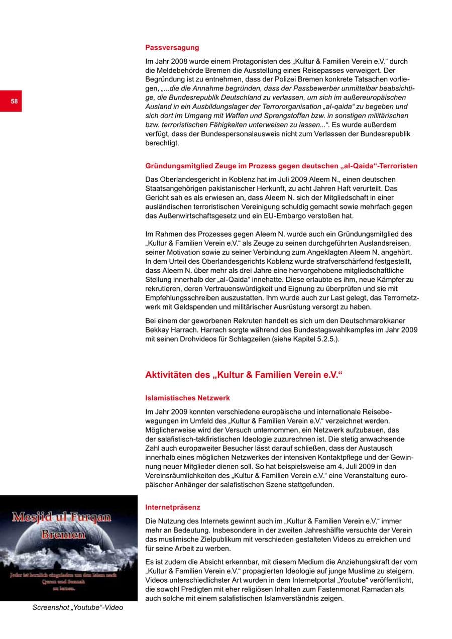 Seite 58 des Verfassungsschutzbericht 2009 Bremen
