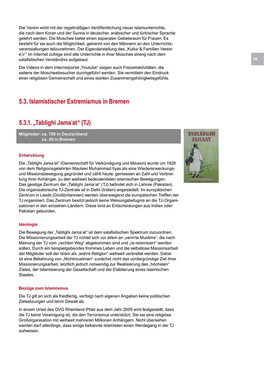 Seite 59 des Verfassungsschutzbericht 2009 Bremen