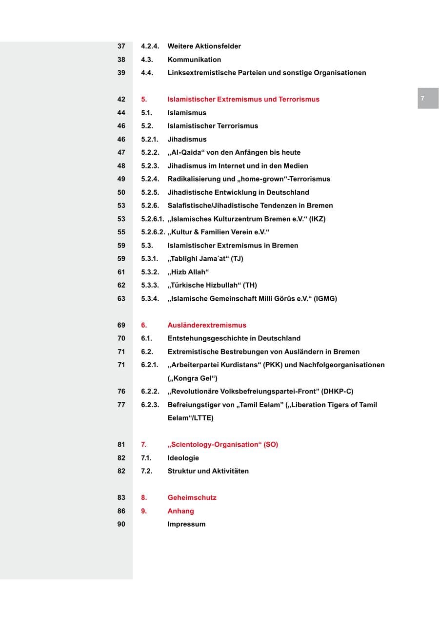 Seite 7 des Verfassungsschutzbericht 2009 Bremen