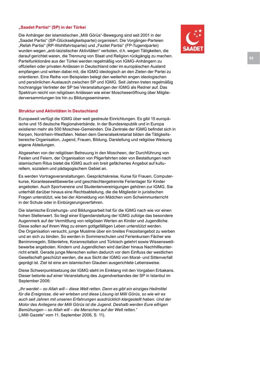 Seite 65 des Verfassungsschutzbericht 2009 Bremen