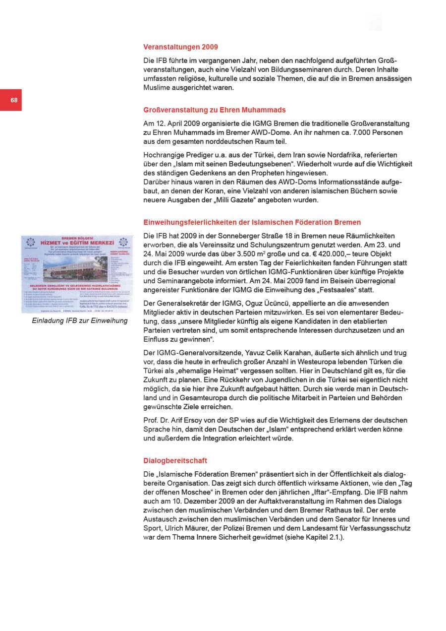 Seite 68 des Verfassungsschutzbericht 2009 Bremen