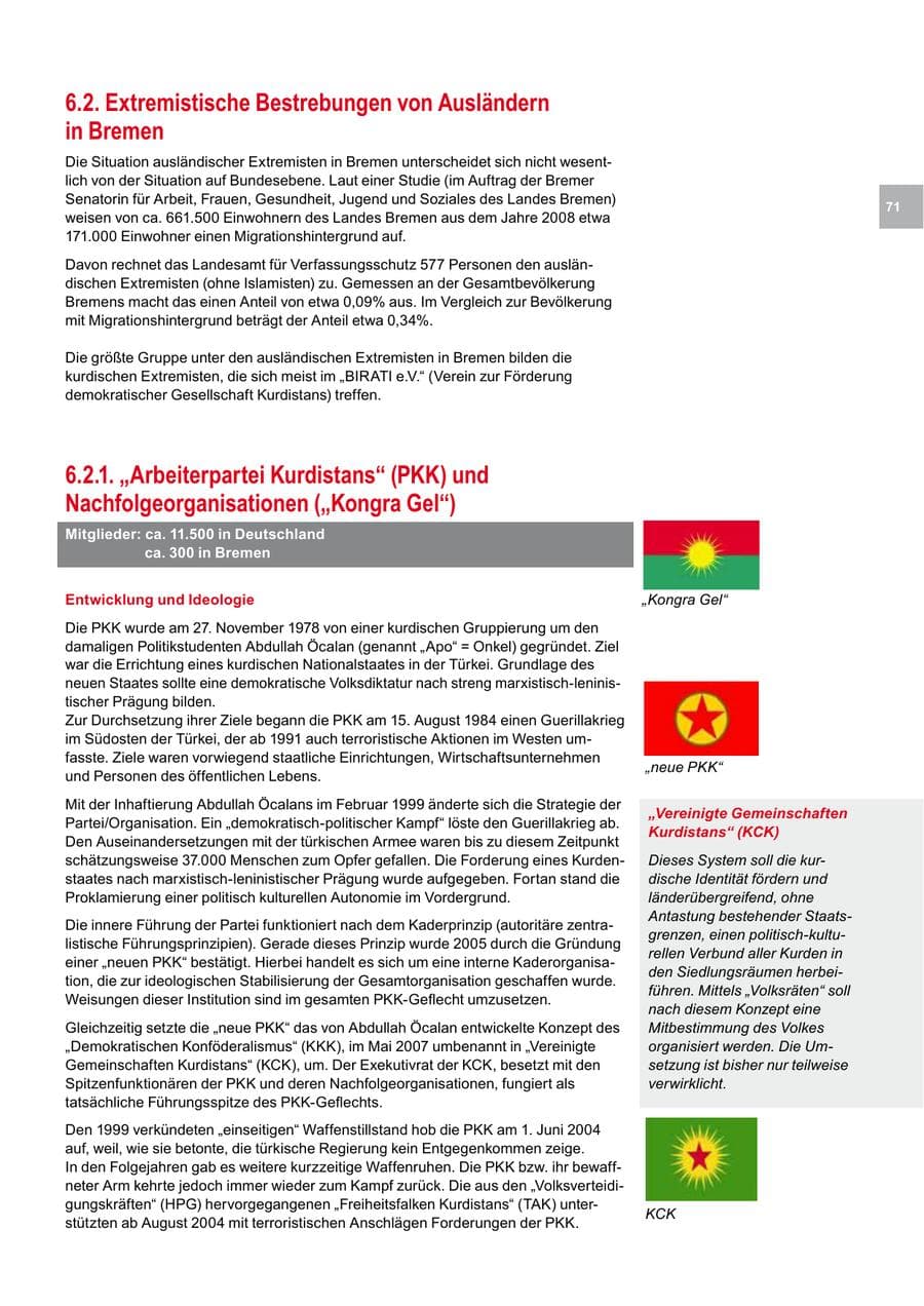 Seite 71 des Verfassungsschutzbericht 2009 Bremen