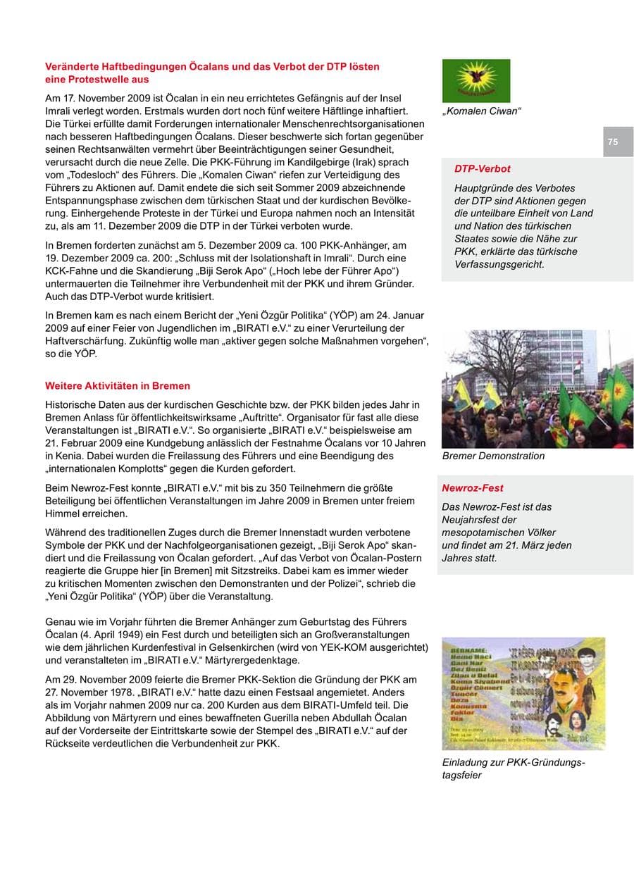 Seite 75 des Verfassungsschutzbericht 2009 Bremen