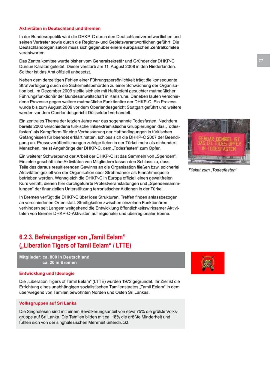 Seite 77 des Verfassungsschutzbericht 2009 Bremen