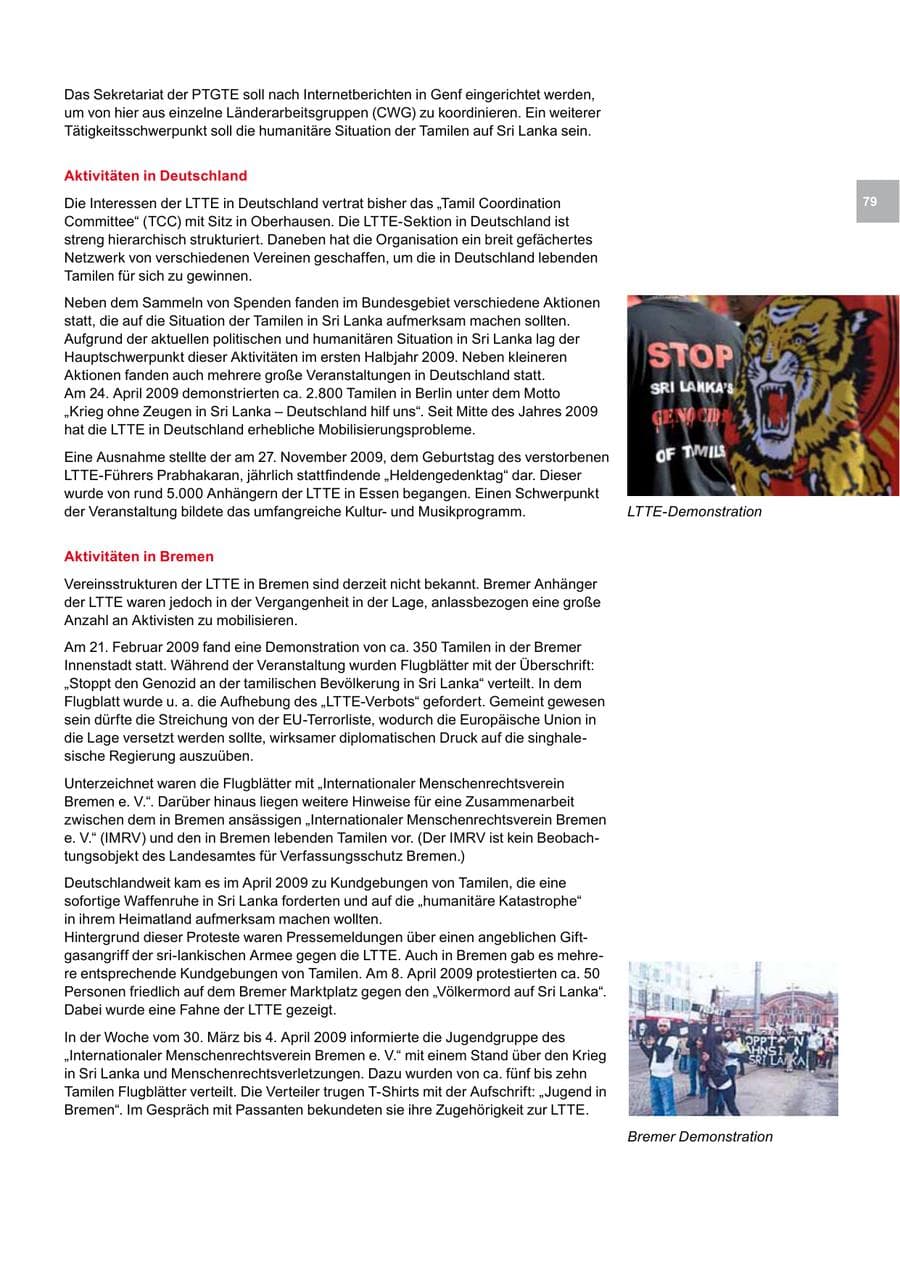 Seite 79 des Verfassungsschutzbericht 2009 Bremen