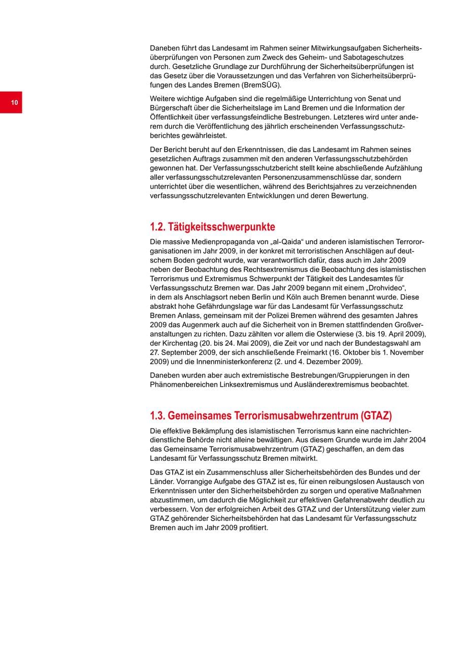 Seite 10 des Verfassungsschutzbericht 2009 Bremen