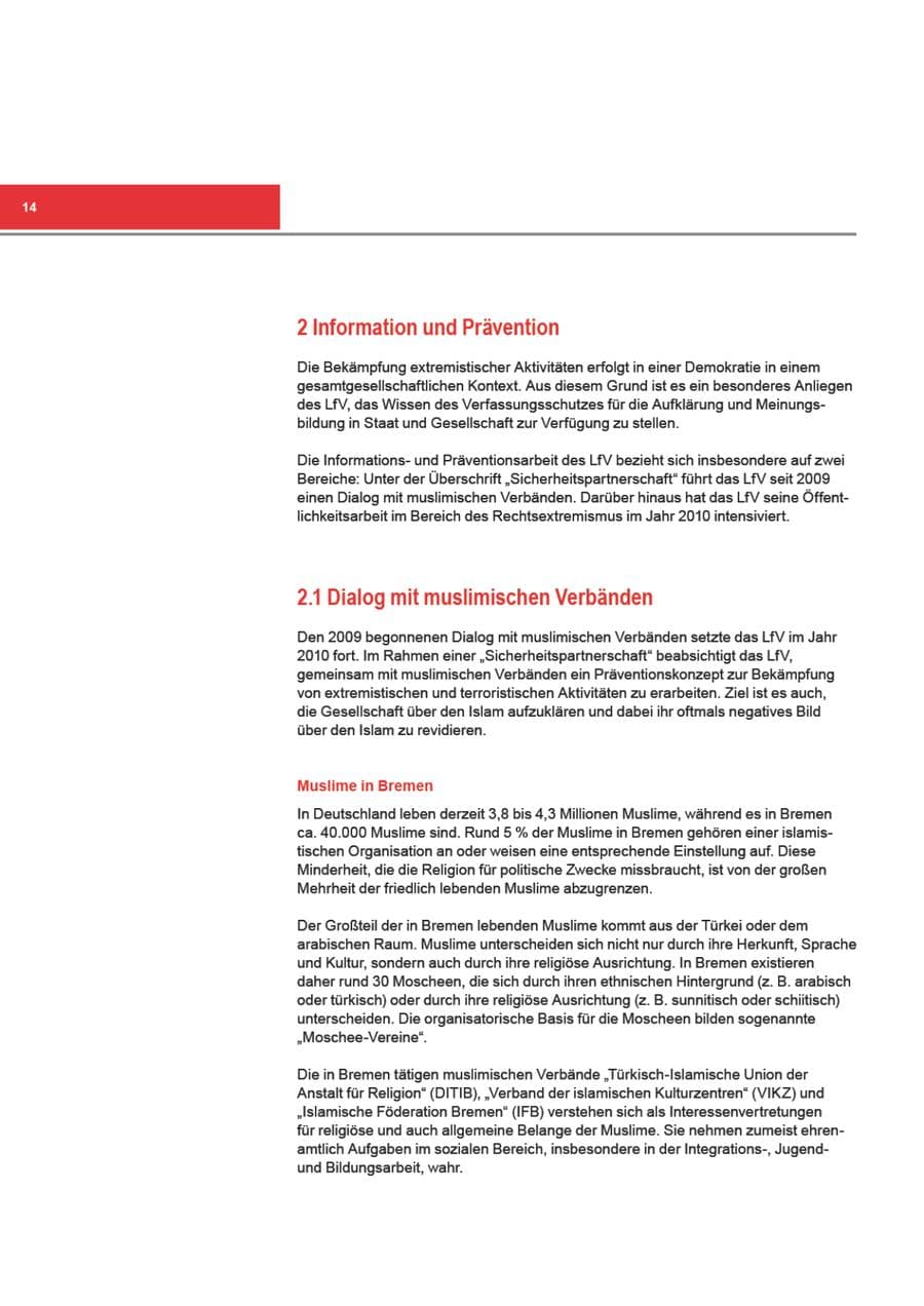Seite 14 des Verfassungsschutzbericht 2010 Bremen