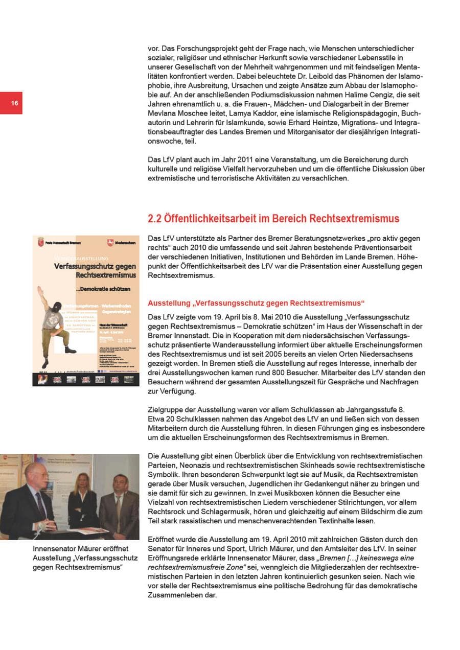 Seite 16 des Verfassungsschutzbericht 2010 Bremen