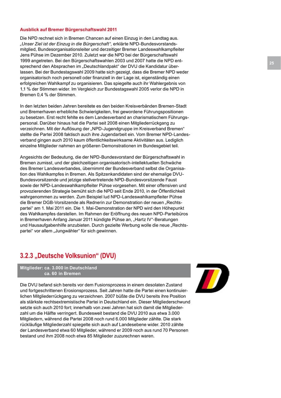 Seite 25 des Verfassungsschutzbericht 2010 Bremen
