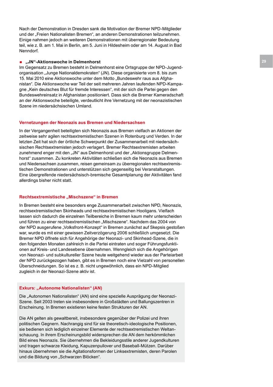 Seite 29 des Verfassungsschutzbericht 2010 Bremen