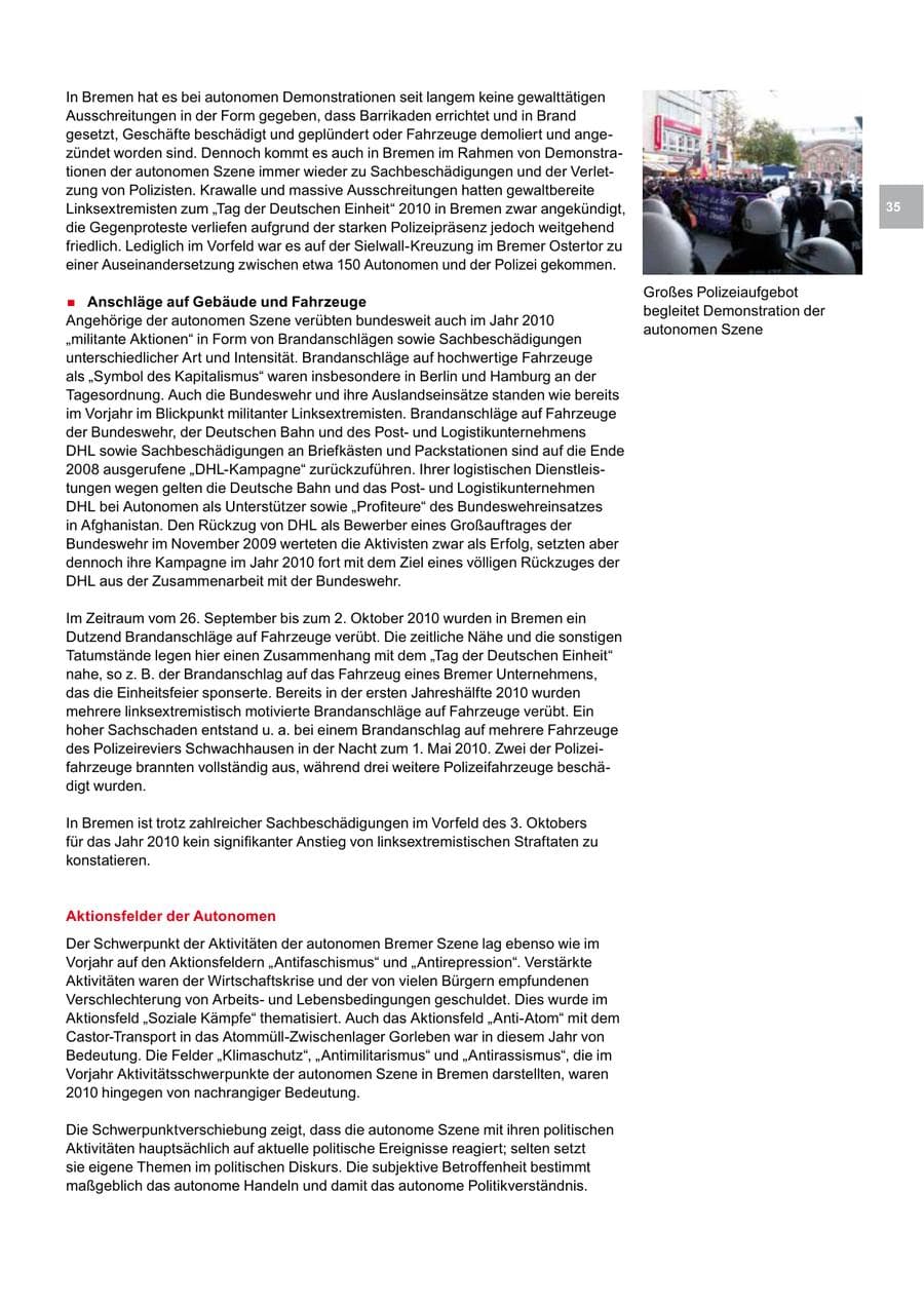 Seite 35 des Verfassungsschutzbericht 2010 Bremen