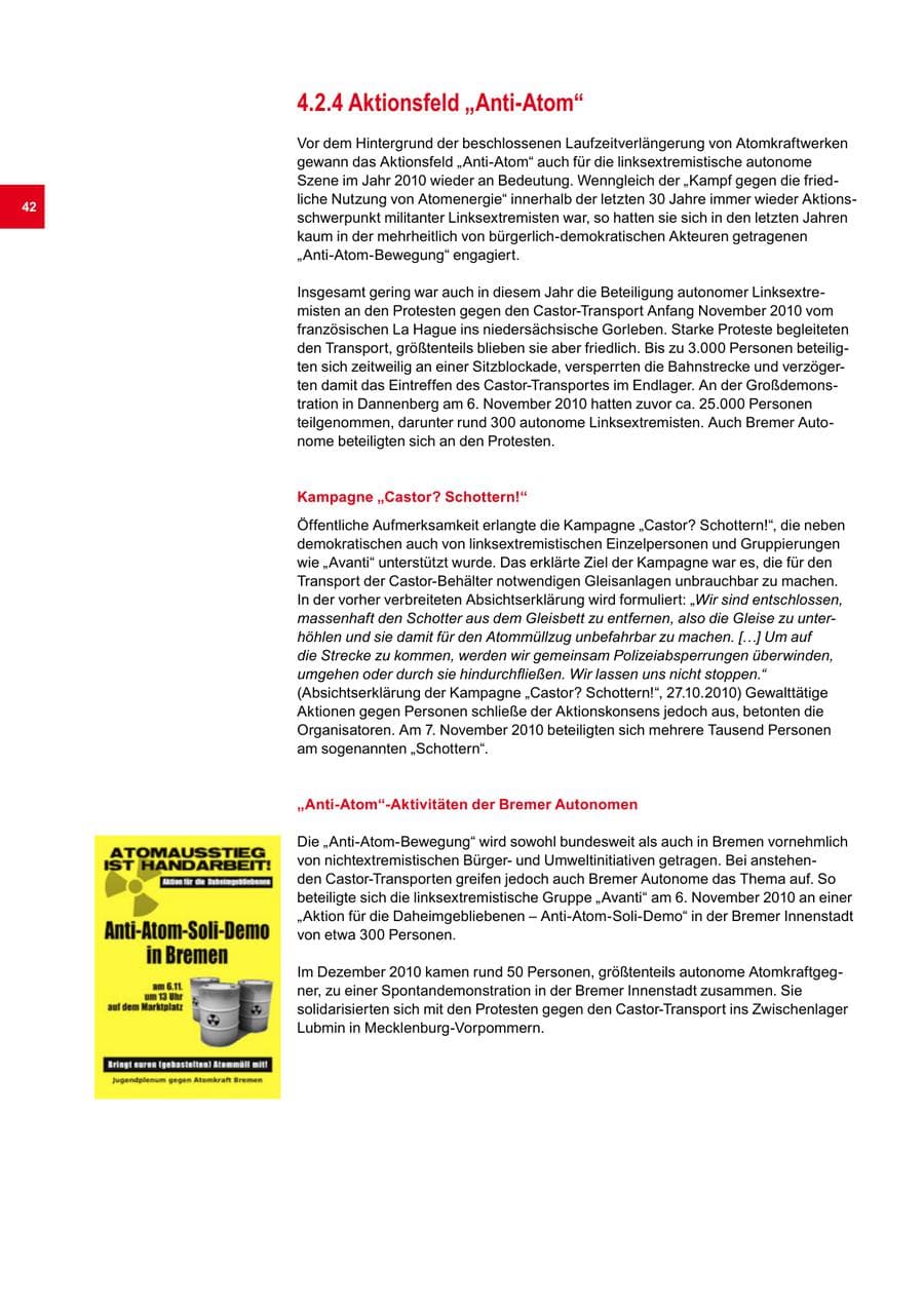 Seite 42 des Verfassungsschutzbericht 2010 Bremen