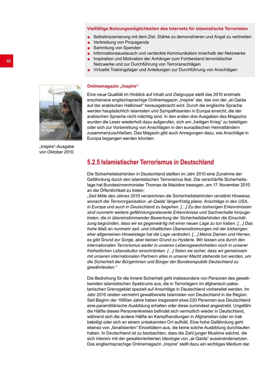 Seite 52 des Verfassungsschutzbericht 2010 Bremen