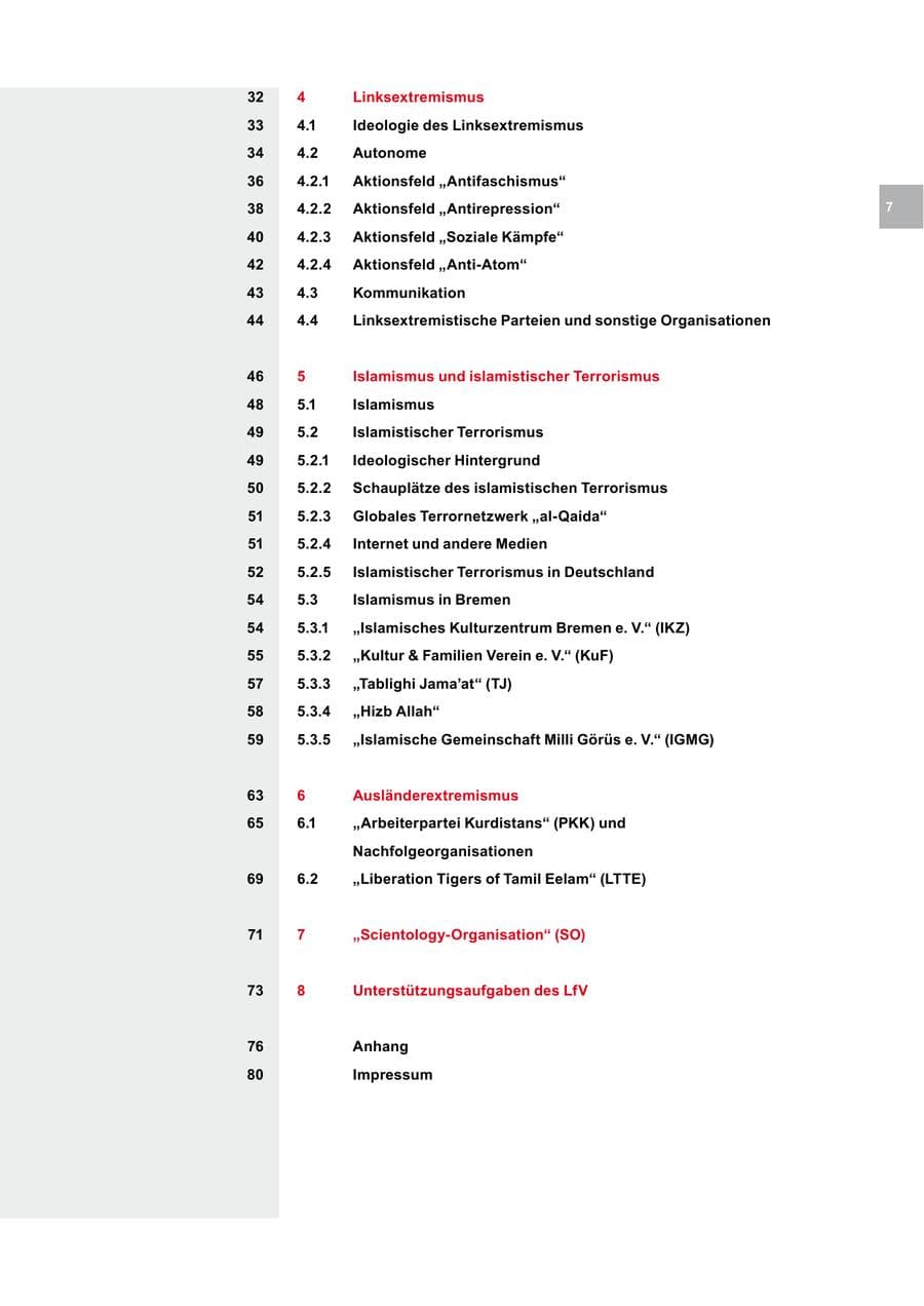 Seite 7 des Verfassungsschutzbericht 2010 Bremen