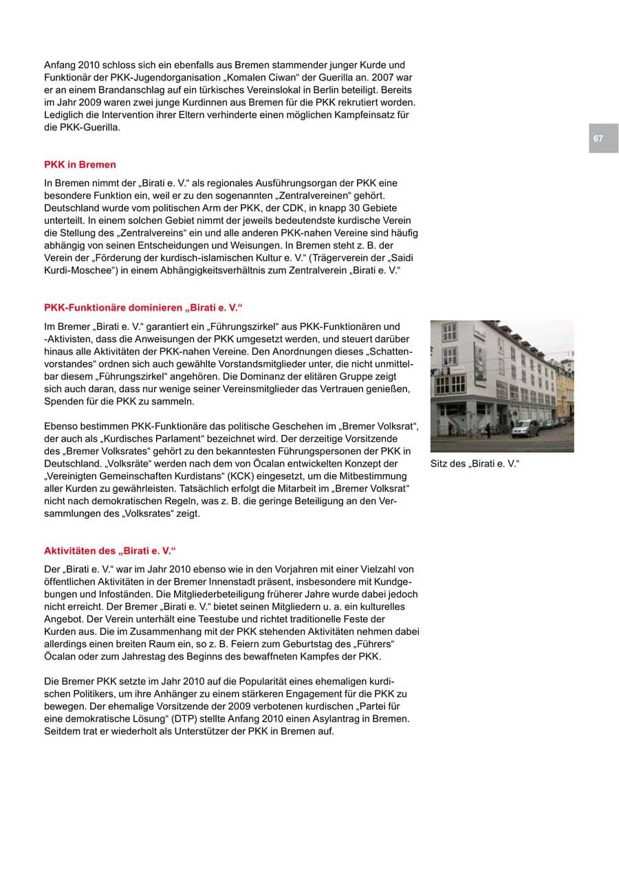 Seite 67 des Verfassungsschutzbericht 2010 Bremen